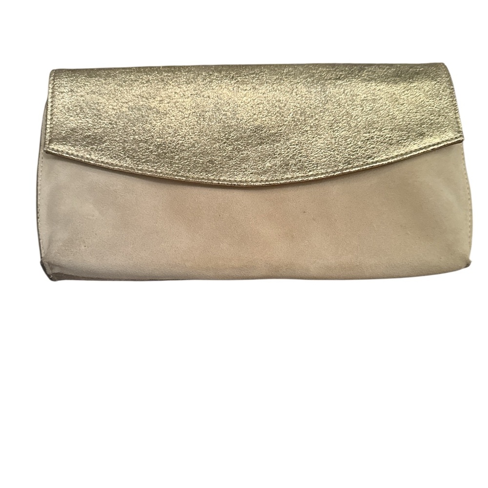 NEW Banana republic Beige Genuine suede and gold leather clutch